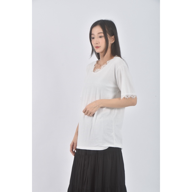 (L) tomoaggiel韓牌蕾絲邊白色短袖上衣二手衣, , large