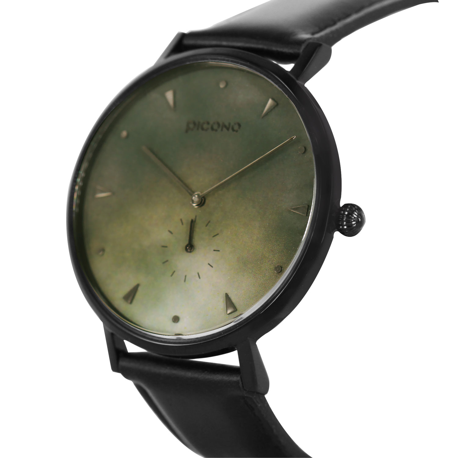 【PICONO】A week collection black leather strap watch-Green / AW-7602, , large