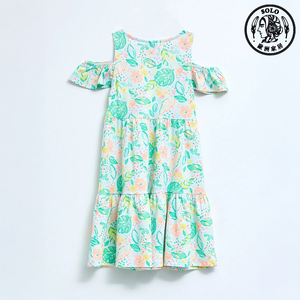 【SOLO Vintage】LCW Tropical Fruit Girls Sleeveless Dress Pure Cotton Green Made in Turkey 10-11y, , large