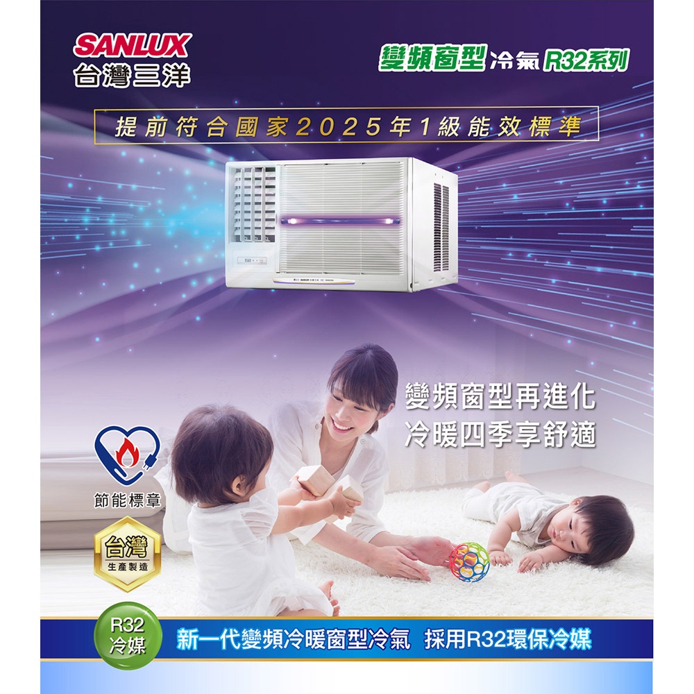 SANLUX 台灣三洋 4-6坪 一級能效 R32變頻窗型冷氣 左吹冷暖空調 SA-L36VHR, , large