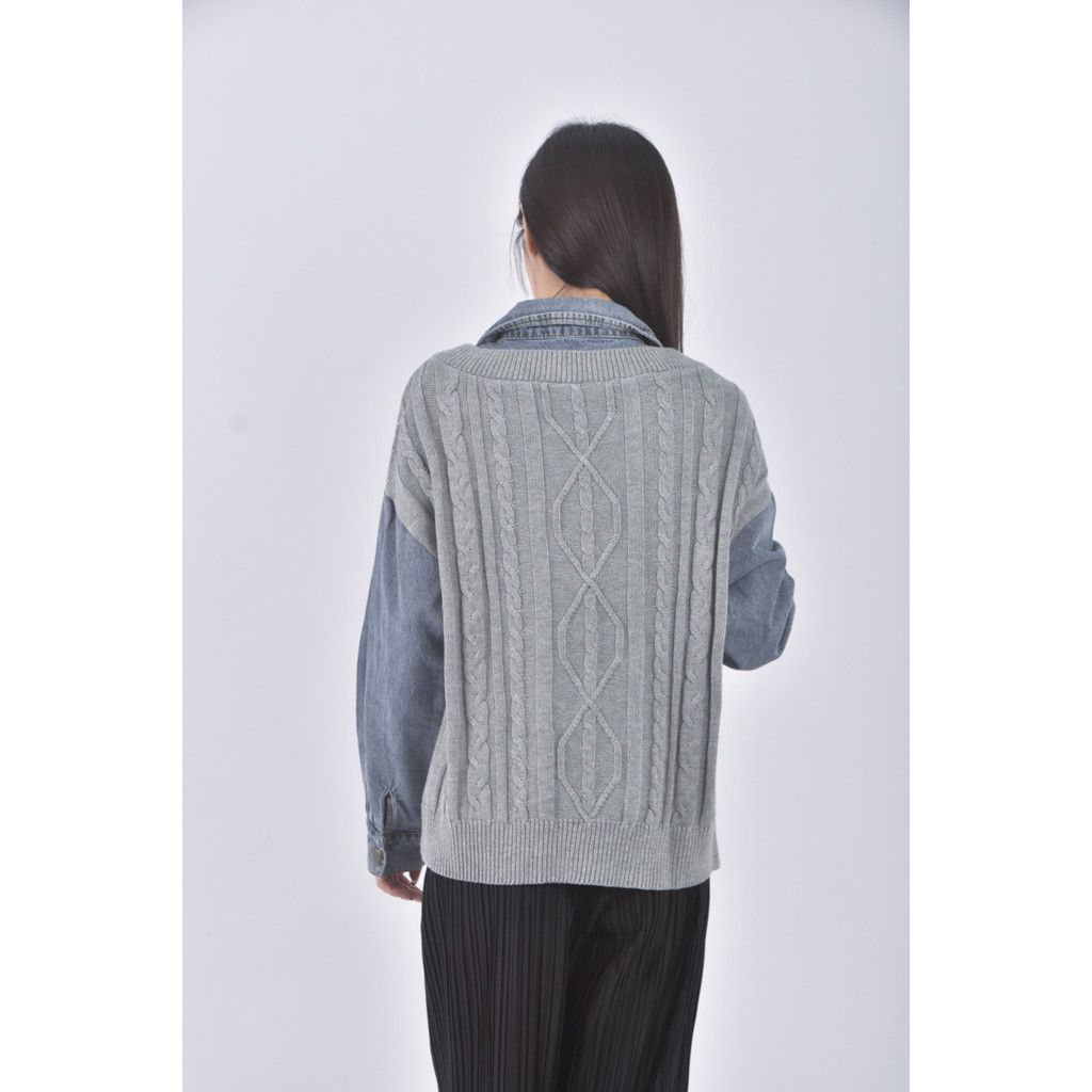 (XL) moma質感丹寧牛仔棉質假兩件藍色長袖上衣二手衣, , large