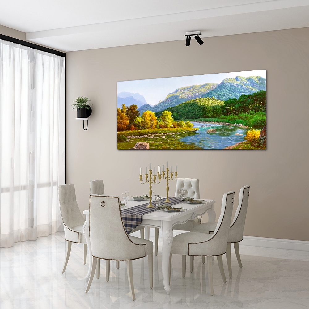 【御畫房】春水溪流 國家一級畫師手繪油畫60&times;120cm(VF-113), , large