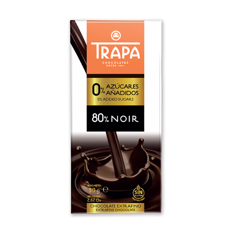 Trapa無添加糖80％黑巧克力片80g, , large