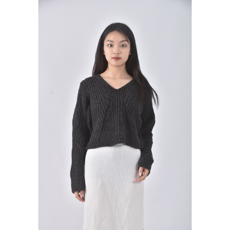 (F) baking soda韓牌修身短版質感V領黑色毛衣二手衣