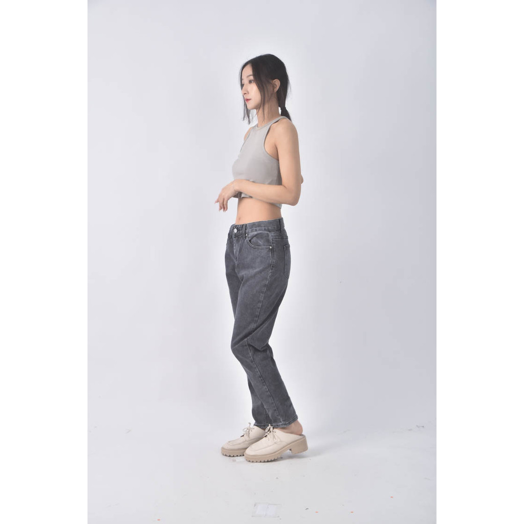 (XL) vegetable高腰丹寧牛仔修身黑色長褲二手衣, , large