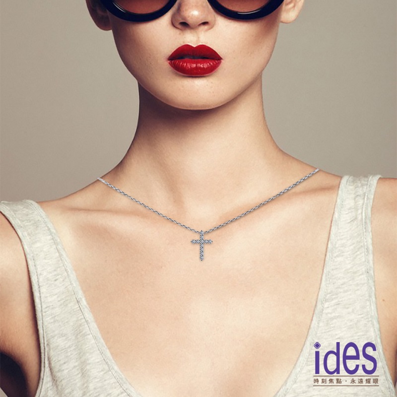 [ides愛蒂思] 精選設計經典十字架F/VS1鑽石項鍊（大）, , large