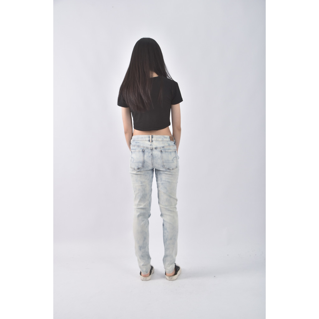 (XS（含）以下) american eagle丹寧牛仔質感棉質仿舊藍色長褲二手衣, , large