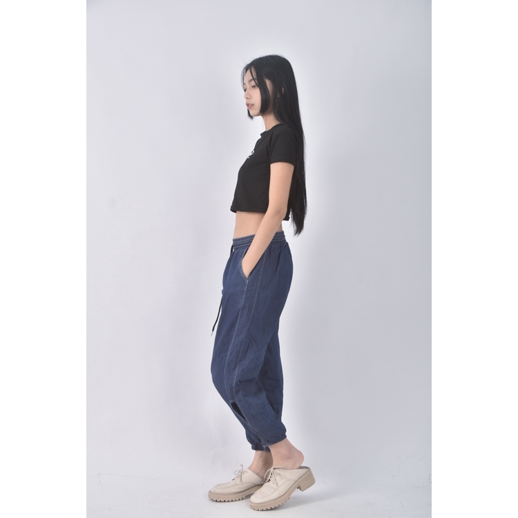 (L) fashion高腰七分藍色長褲二手衣, , large