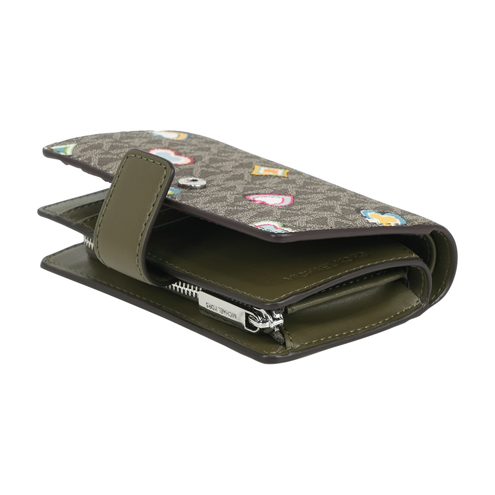 Michael Kors Jet Set 撲克牌花色塗層帆布釦式中夾(橄欖綠), , large