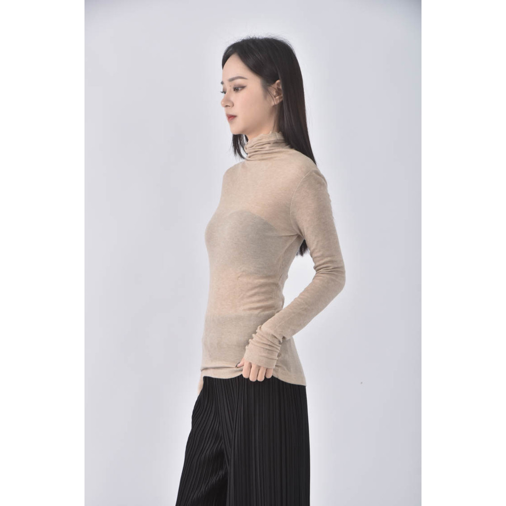 (S) 透紗杏色長袖上衣二手衣, , large