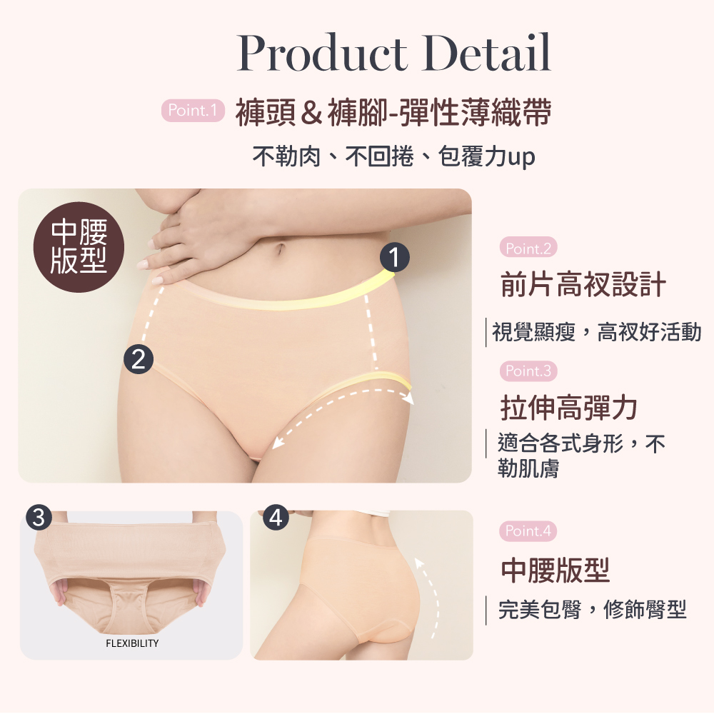 【Clany可蘭霓】新美膚面膜莫代爾中腰M-XL內褲 裸感膚 2223-11, , large