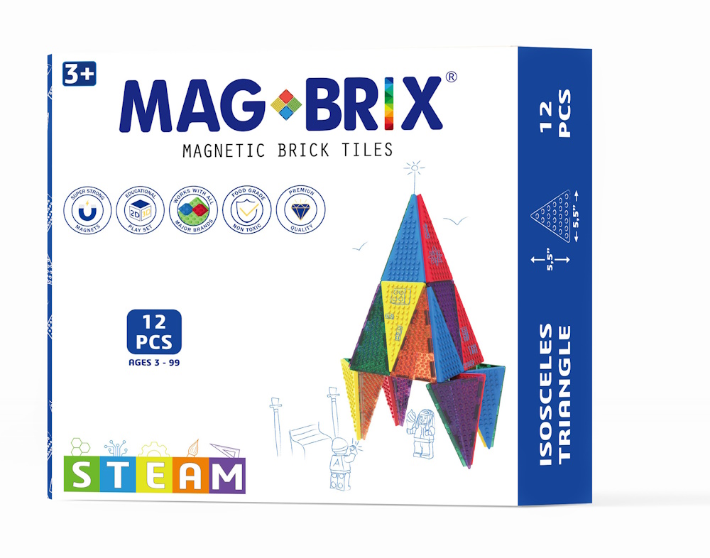MAGBRIX® MAGNETIC BRICK TILE - ISOSCELES TRIANGLE 12 PCS PACK