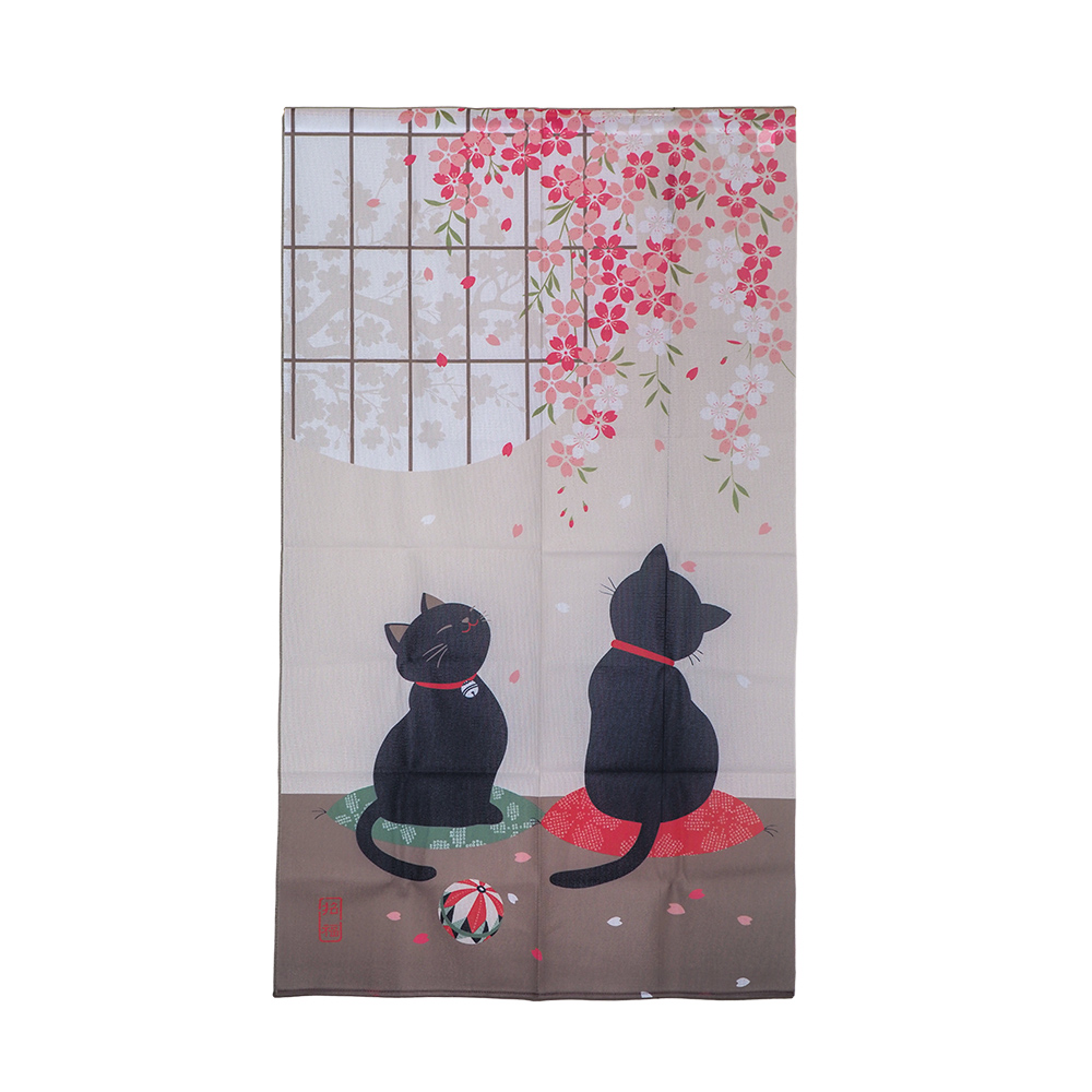 針織長門簾-85x150cm-賞櫻招福貓咪-2條, , large
