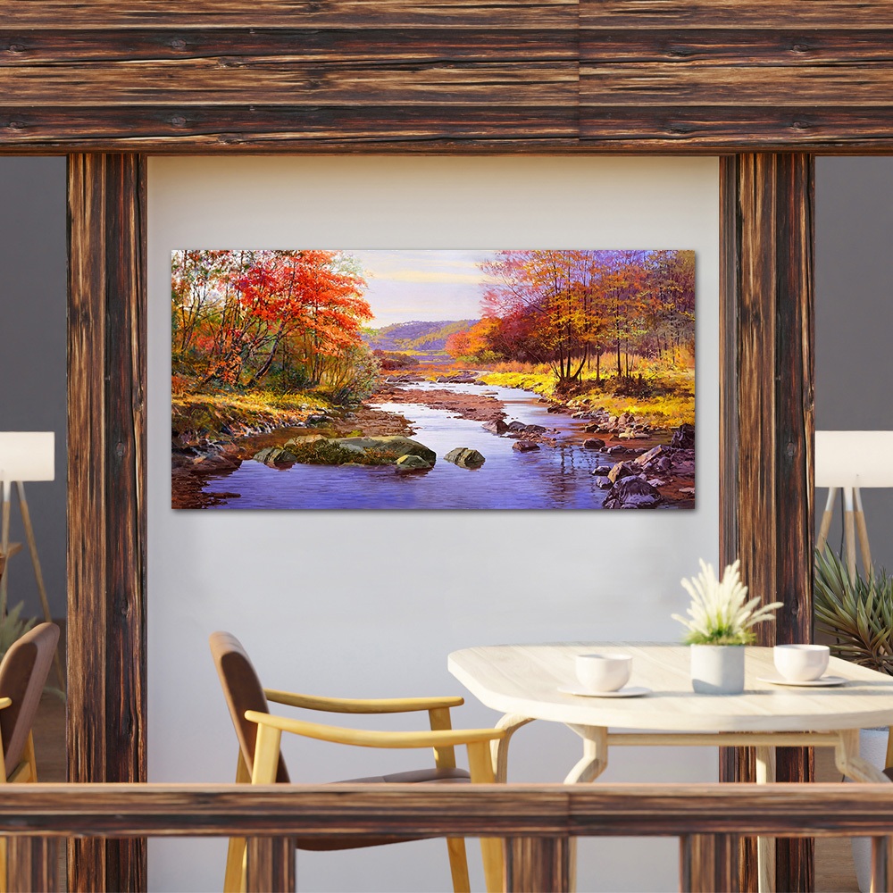 【御畫房】金秋溪水 國家一級畫師手繪油畫60×120cm(VF-146), , large