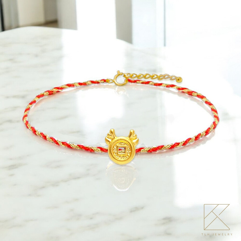 【TLH】黃金墜紅繩親子款手繩 純金999 多選 招財開運錢母 約重0.04錢&plusmn;0.01, , large