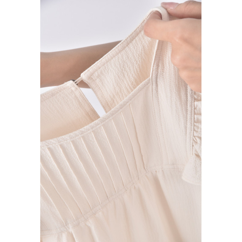 (M) 質感荷葉領口杏色長袖上衣二手衣, , large