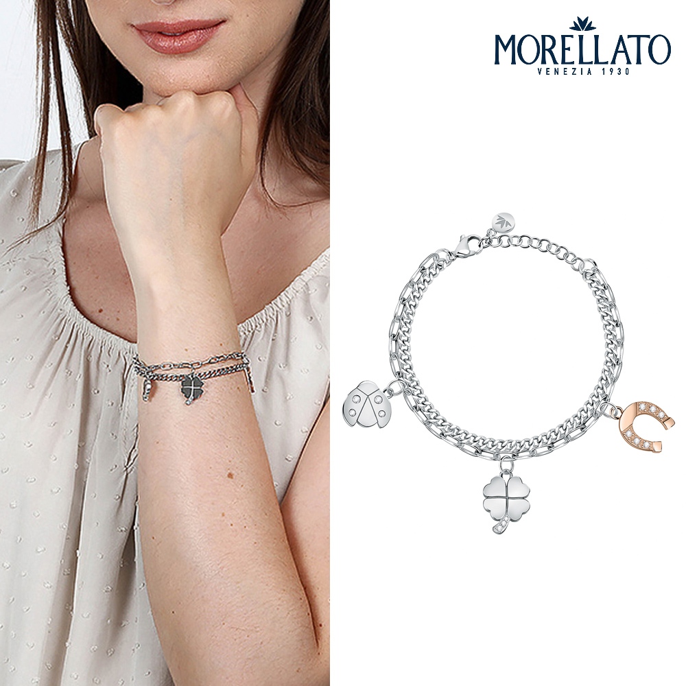 【快速出貨】MORELLATO TALISMANI系列 不鏽鋼 雙色瓢蟲四葉草手鍊 SAUY08, , large