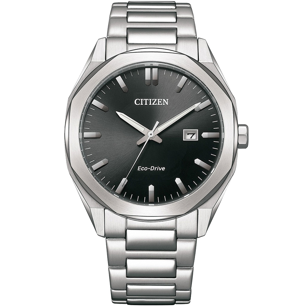 CITIZEN 星辰 光動能八角形經典大三針手錶 送禮推薦-銀x黑/41mm BM7600-81E, , large