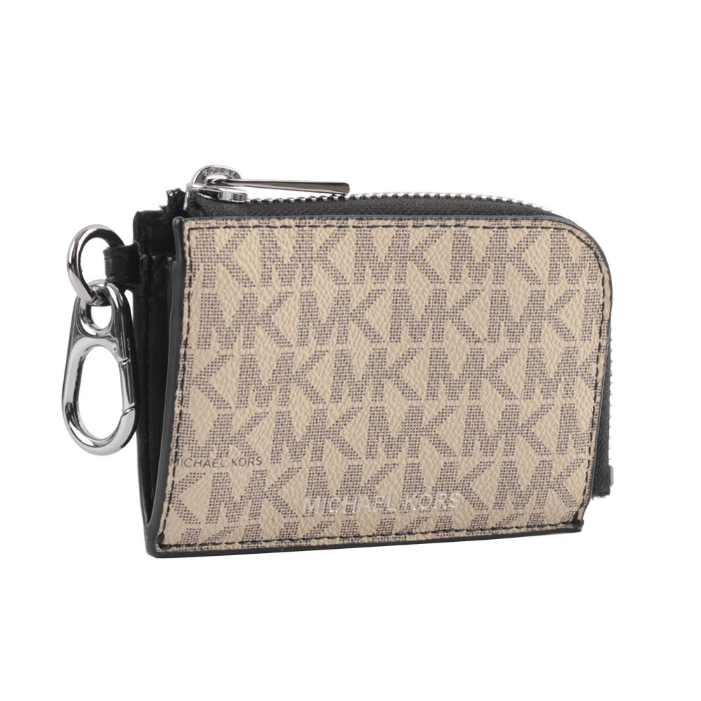 Michael Kors 塗層帆布拉鍊卡夾/零錢包及Logo鑰匙圈禮盒組/亞麻色, , large