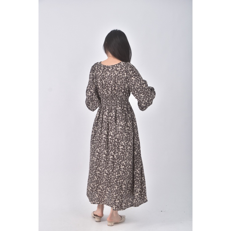 (S) earth music ecology碎花質感V領棕色洋裝二手衣, , large