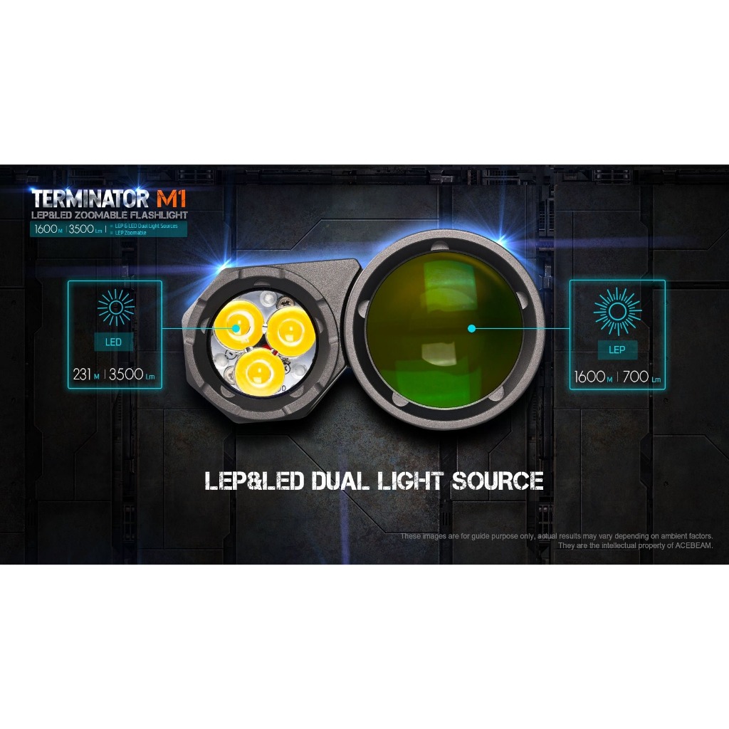 【電筒王】ACEBEAM Terminator M1 3500流明 1600米 雙光源變焦手電筒 LEP/LED一鍵切換, , large