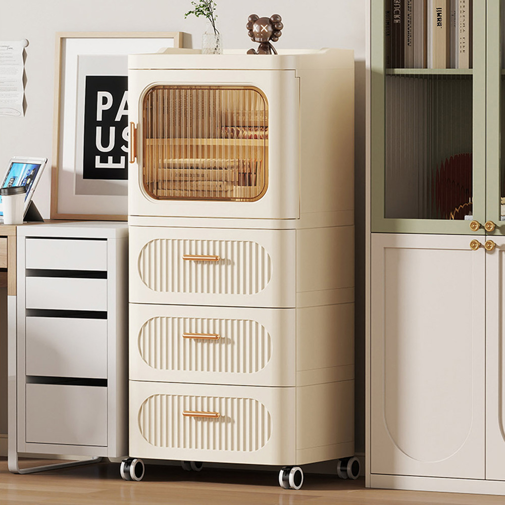 【AOTTO】42面寬雙開附輪四層抽屜收納櫃(AC-042), , large