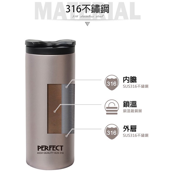PERFECT 理想牌 極緻316不鏽鋼真空雙蓋咖啡杯直飲杯 曜石黑580cc-Leidea樂德兒, , large