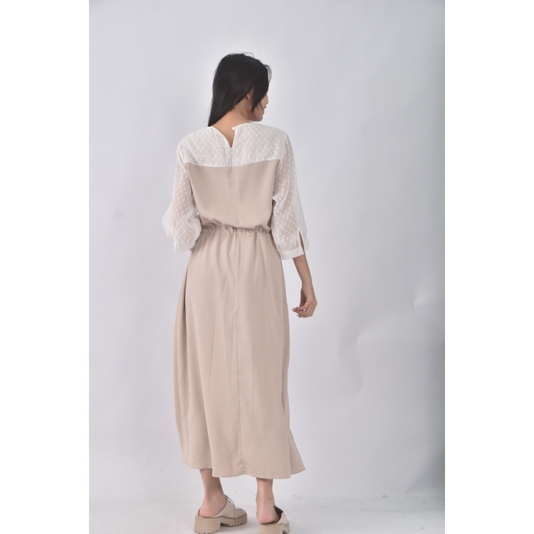 (S) 質感跳色杏色洋裝二手衣, , large