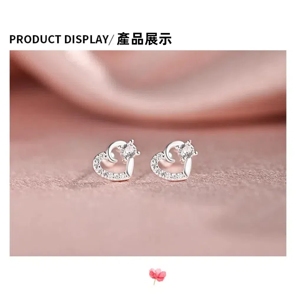 S999純銀韓版愛心鑲鑽轉珠耳環 附馬卡收納盒, , large