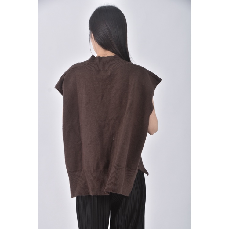 (F) black vin針織背心棕色上衣二手衣, , large