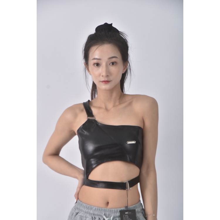 (S) 【安于晴Charlene私服】質感皮質黑色上衣二手衣, , large