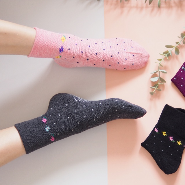 [Kaimei Cotton Industry] 6 pairs set, random and excellent, MIT made in Taiwan, no bunch marks, wide mouth women's version of senior socks - small flower dot style, , large