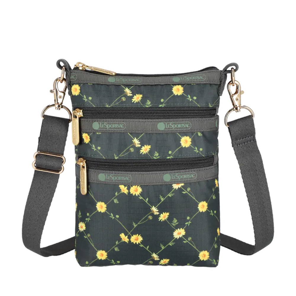 |快速出貨|Lesportsac 3 Zip Crossbody 三層拉鍊斜背包 手機包 送禮-綠野雛菊, , large