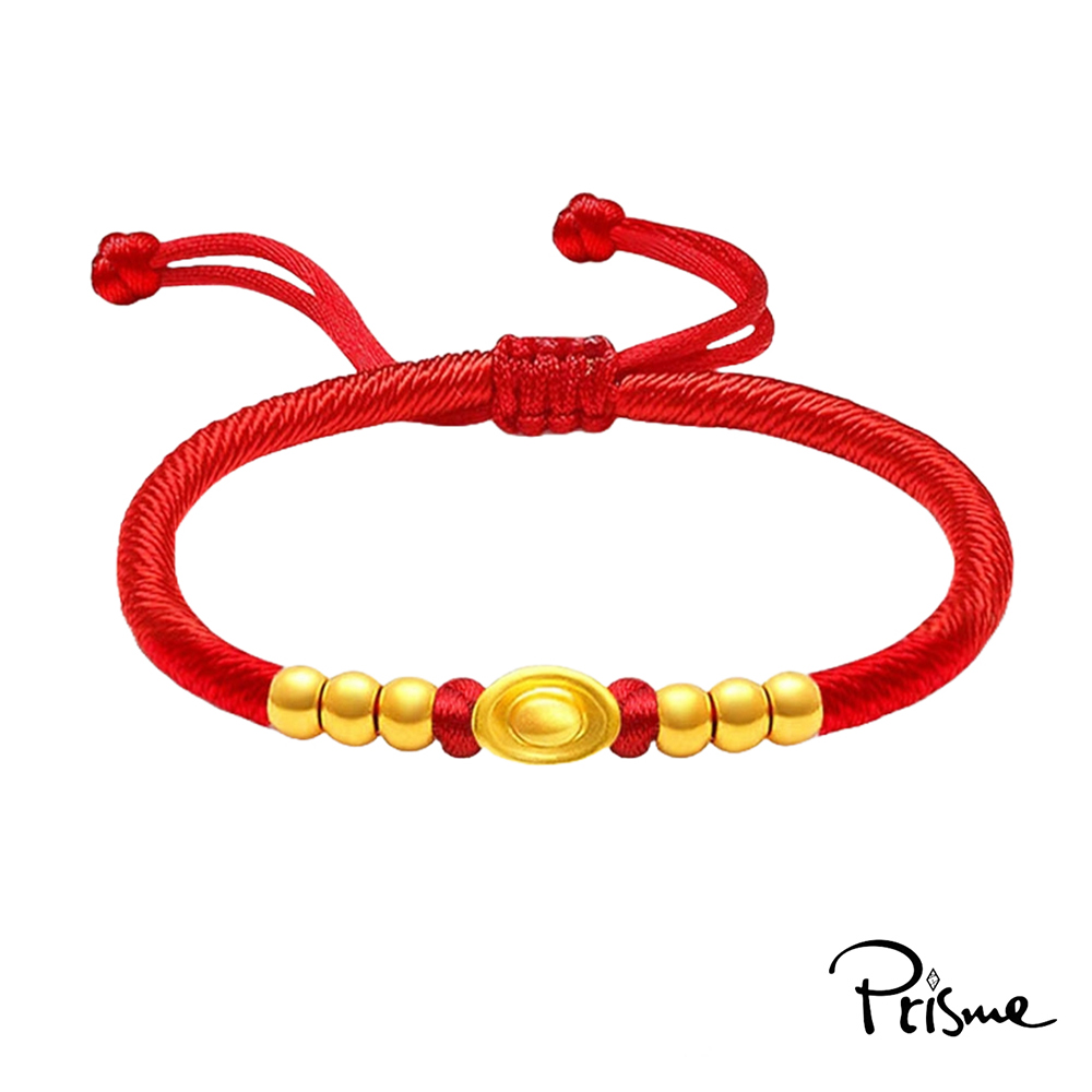 【Prisme Gold】黃金手鍊 元寶金珠 紅色編繩手鍊 (金重：約0.07錢±0.03), , large