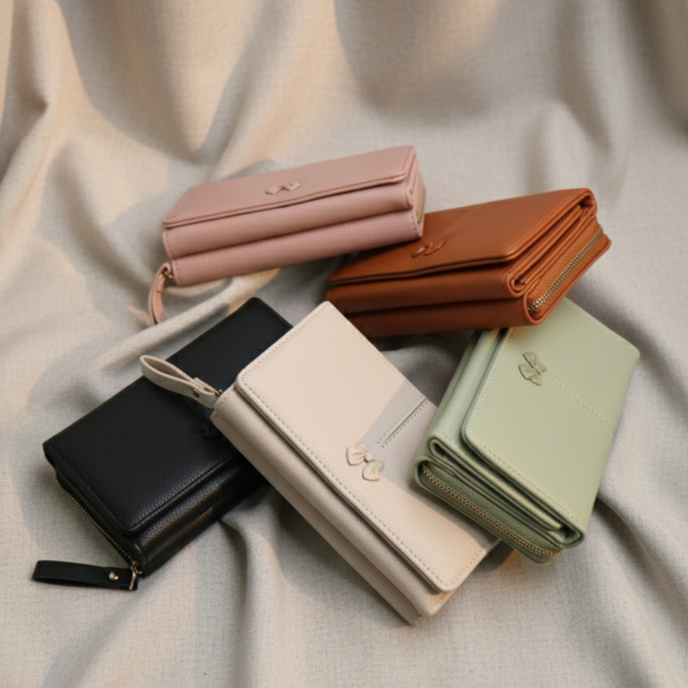 Ribboné 柔霧翻蓋零錢長夾-橘褐色  女夾 人氣女用皮夾 情人節禮物, , large