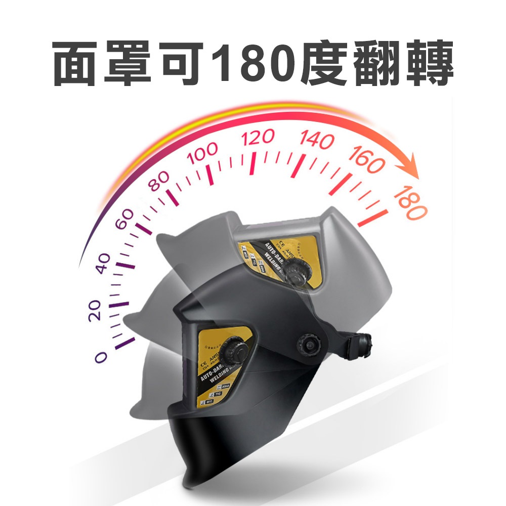 自動變光電焊面罩 遮光度9-13 可更換電池 CR2032 太陽能電焊面罩 氬弧焊燒焊面具 全自動銲工防護焊帽, , large