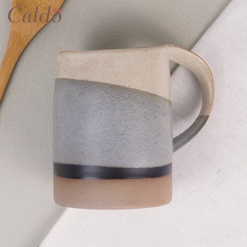 [ Caldo卡朵 ] 率性潑墨復古粗陶馬克杯 450ml-藍白, , large