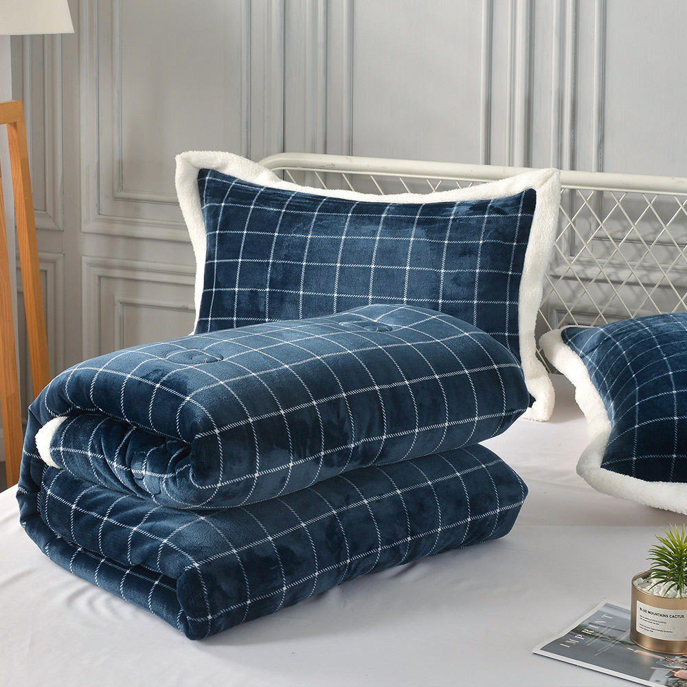 [LY SHIN BEDDING] Betrise Modern blue | Simple Milk Velvet X Lamb Velvet  Hemming Double-sided thickened multi-functional warm quilt (big size 180X210CM), , large