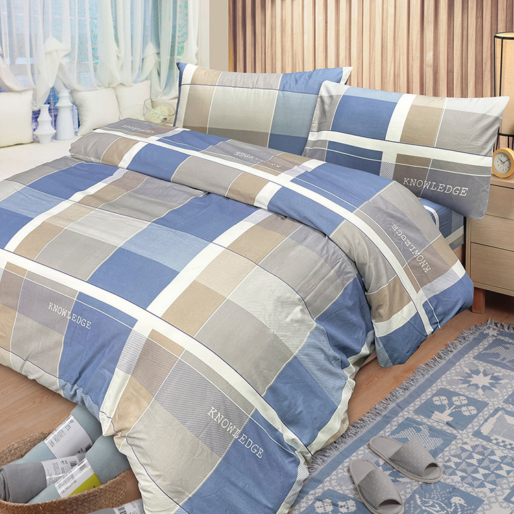 【多利寶寢具】INDIAN_雪紡棉單人床包被套組-窗櫺格紋