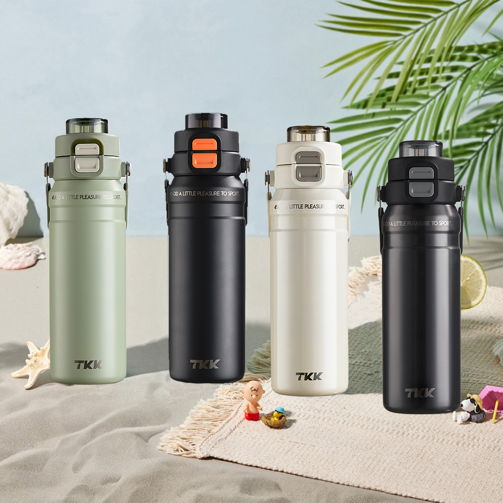 【TKK】悍馭系列 手提式 316不鏽鋼 一鍵彈蓋 兩用 保溫杯 運動水壺800ML(直飲+吸管)-鎢鋼色, 鎢鋼色, large