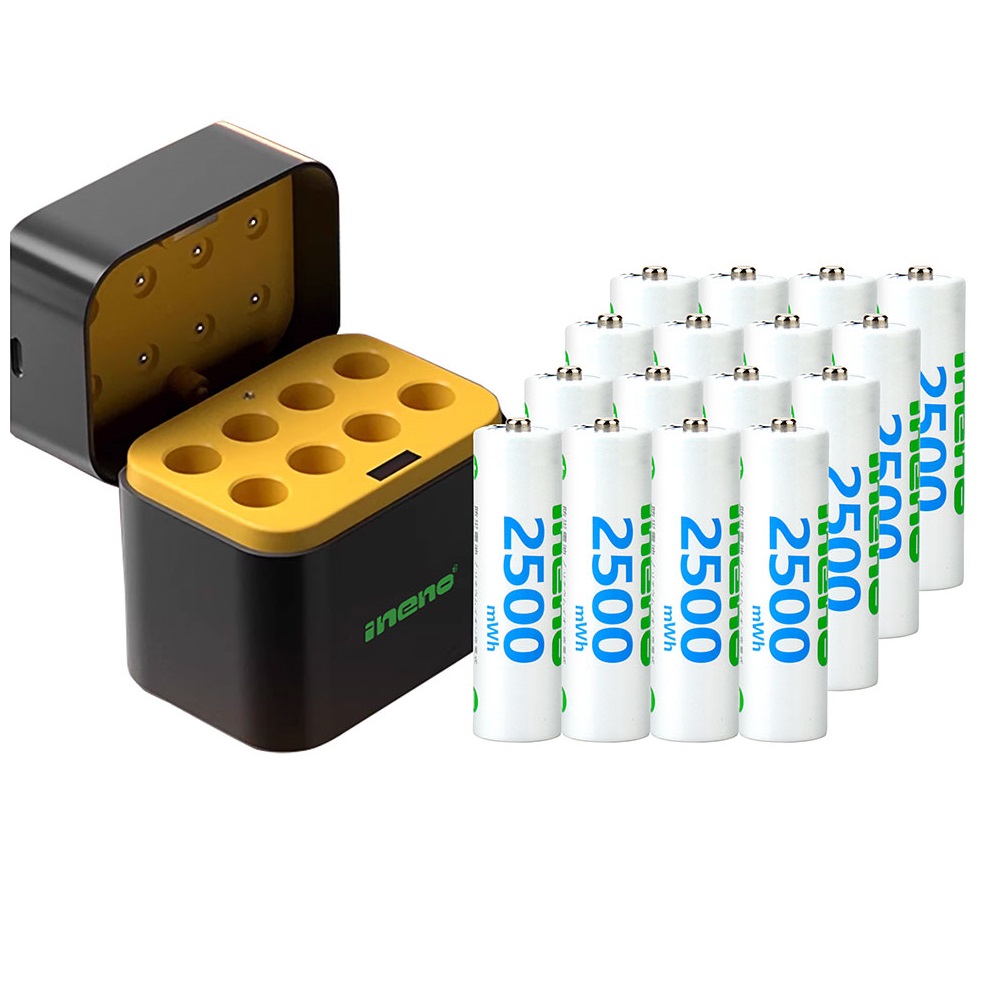 【ineno】3號/AA 恆壓可充式1.5V鋰電池全新特大能量2500mWh16入+(3號8槽)AI隨身收納盒充電器, , large
