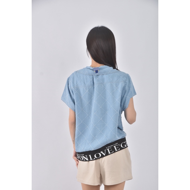 (S) fang fang丹寧牛仔棉質純棉藍色短袖上衣二手衣, , large
