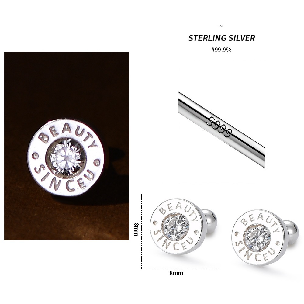 【A&R】S999純銀輕奢華單鑽圓心款轉珠耳環   附馬卡收納盒, , large