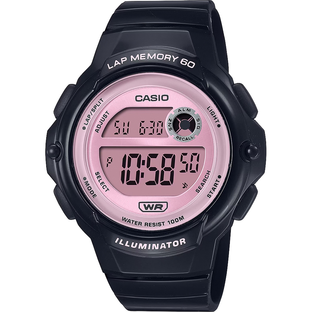 CASIO 卡西歐 運動慢跑女錶-粉X黑 LWS-1200H-1A2V, , large