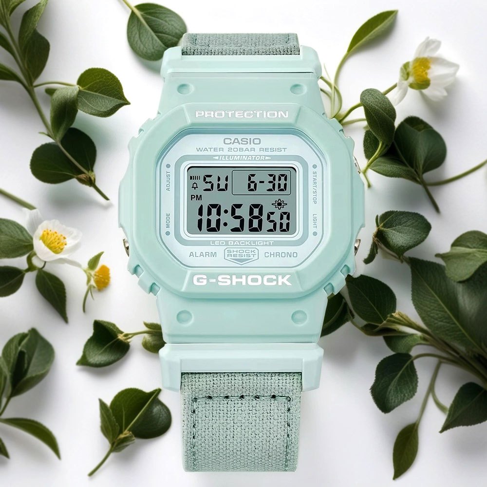 CASIO 卡西歐 G-SHOCK 自然系列 湖水藍 布質錶帶方型女錶 GMD-S5600CT-3, , large