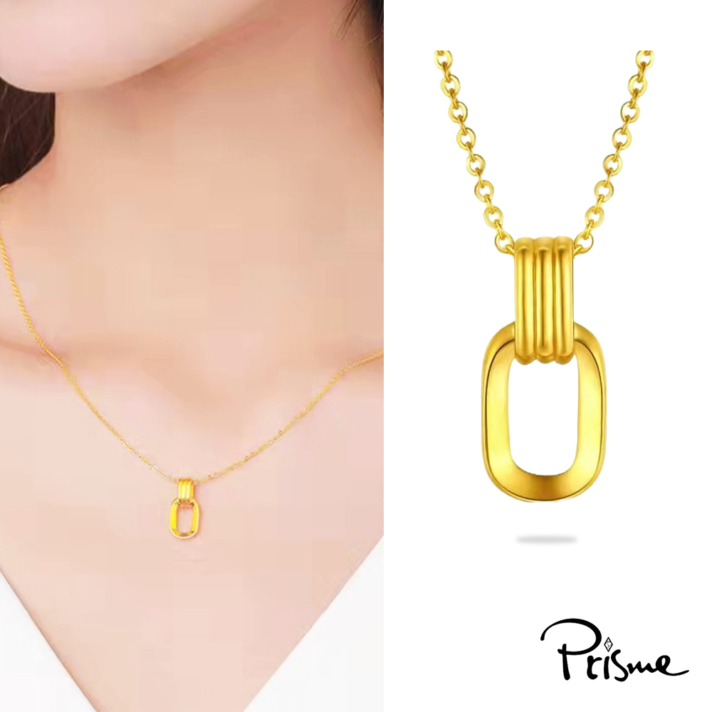 【Prisme Gold】黃金項鍊 幾何雙環 吊墜鍊墜項鍊 (金重：約0.08錢±0.03), , large