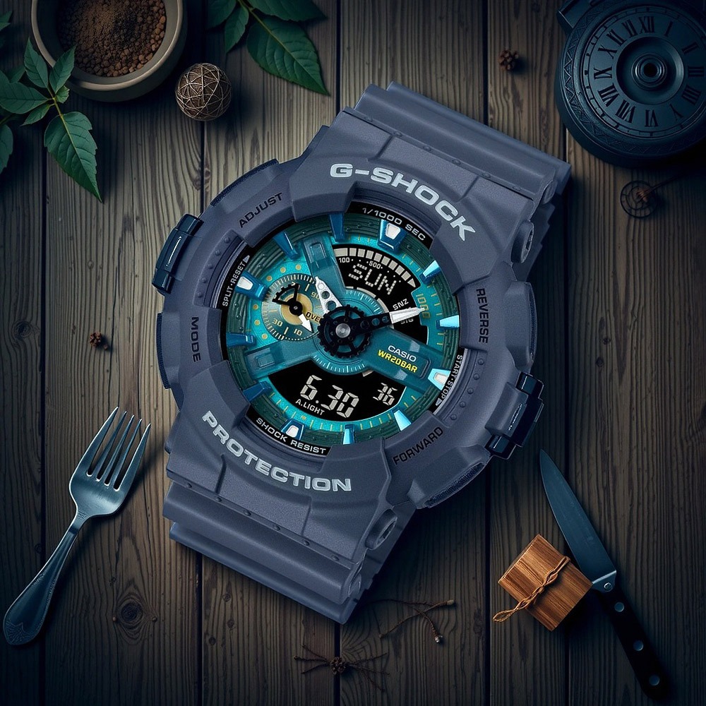 CASIO 卡西歐 G-SHOCK 綠洲湖泊 雙顯運動手錶-海軍藍 GA-110AS-2A, , large