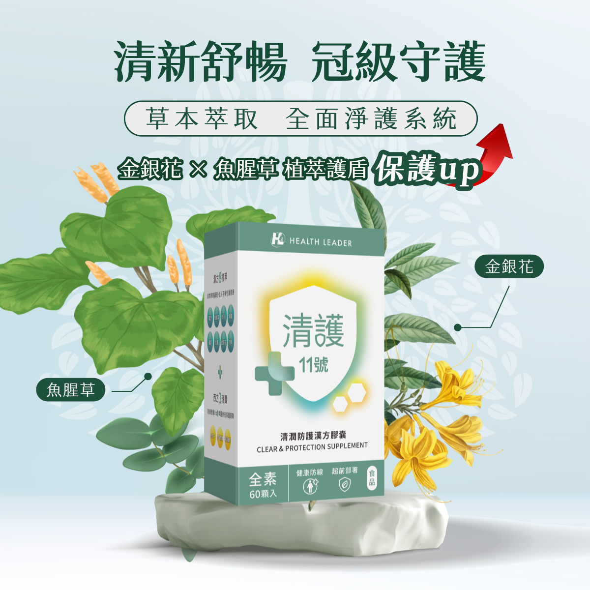 [優品生醫] 清護11號-清潤防護漢方膠囊  金銀花+魚腥草, , large