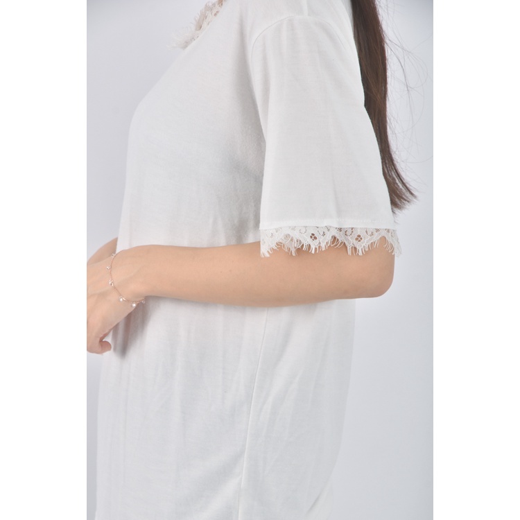 (L) tomoaggiel韓牌蕾絲邊白色短袖上衣二手衣, , large