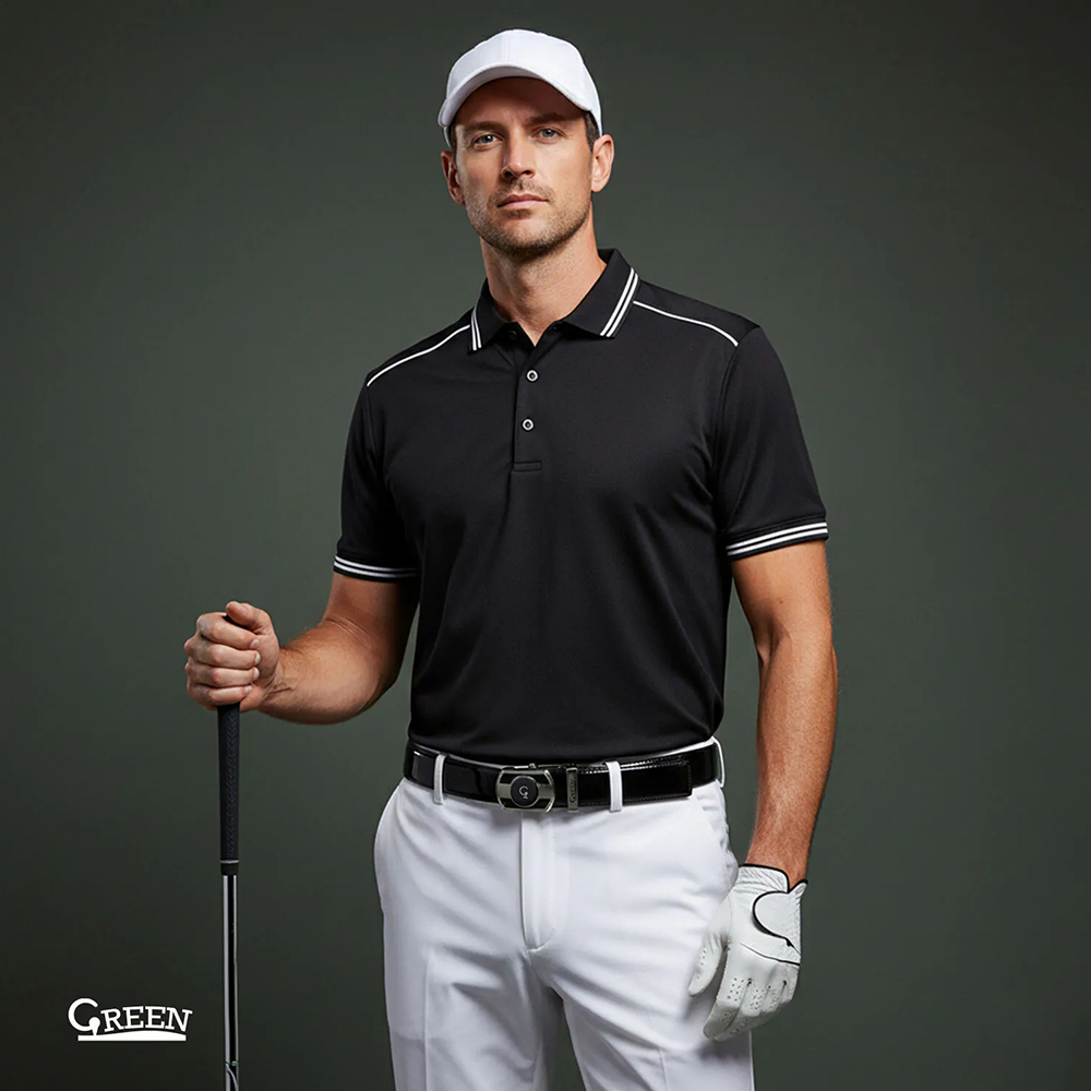 Green Golf 高爾夫 自動扣皮帶 腰帶 合成皮 磁吸球標 鋅合金帶扣 亮皮黑, , large